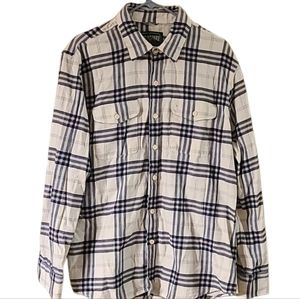 American Eagle Outfitters Cream Navy Button Front Flannel Shirt Men's Large NWT